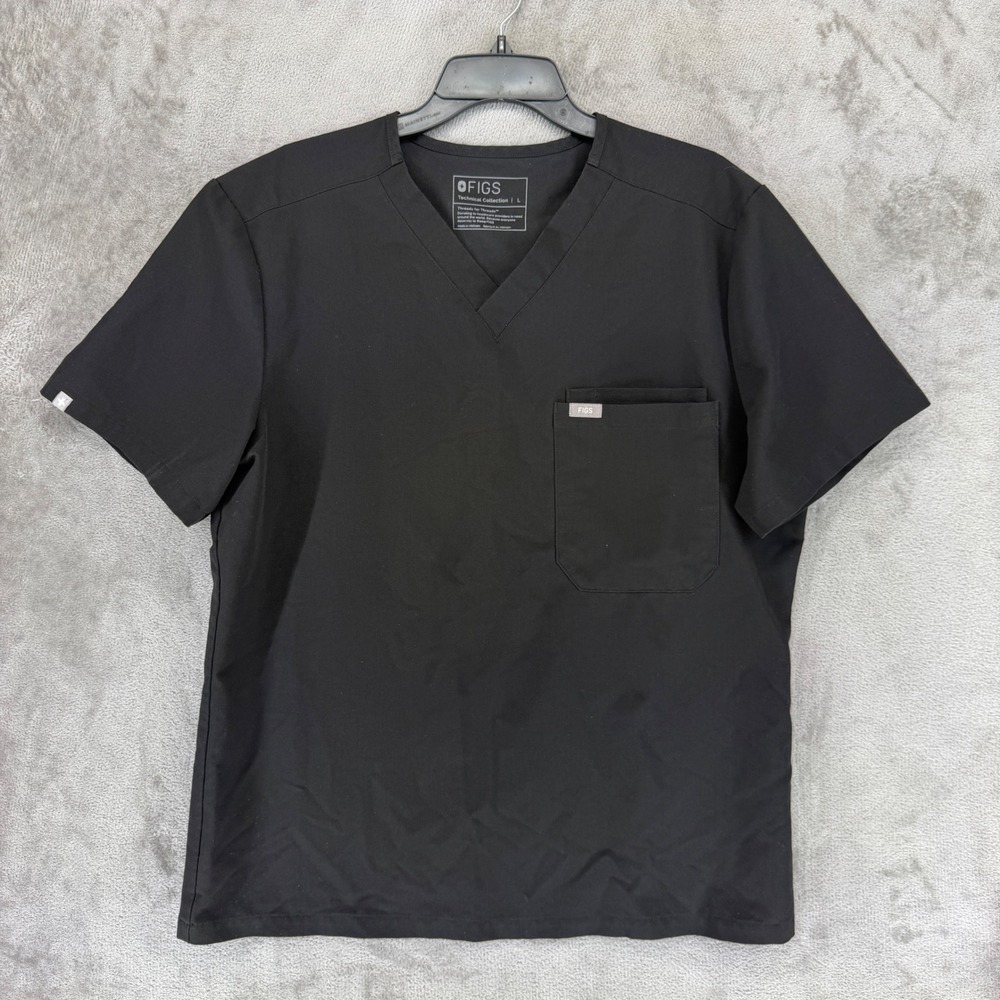 FIGS Scrub Top Mens Large Black Technical Collection Leon V-Neck M21SW1051